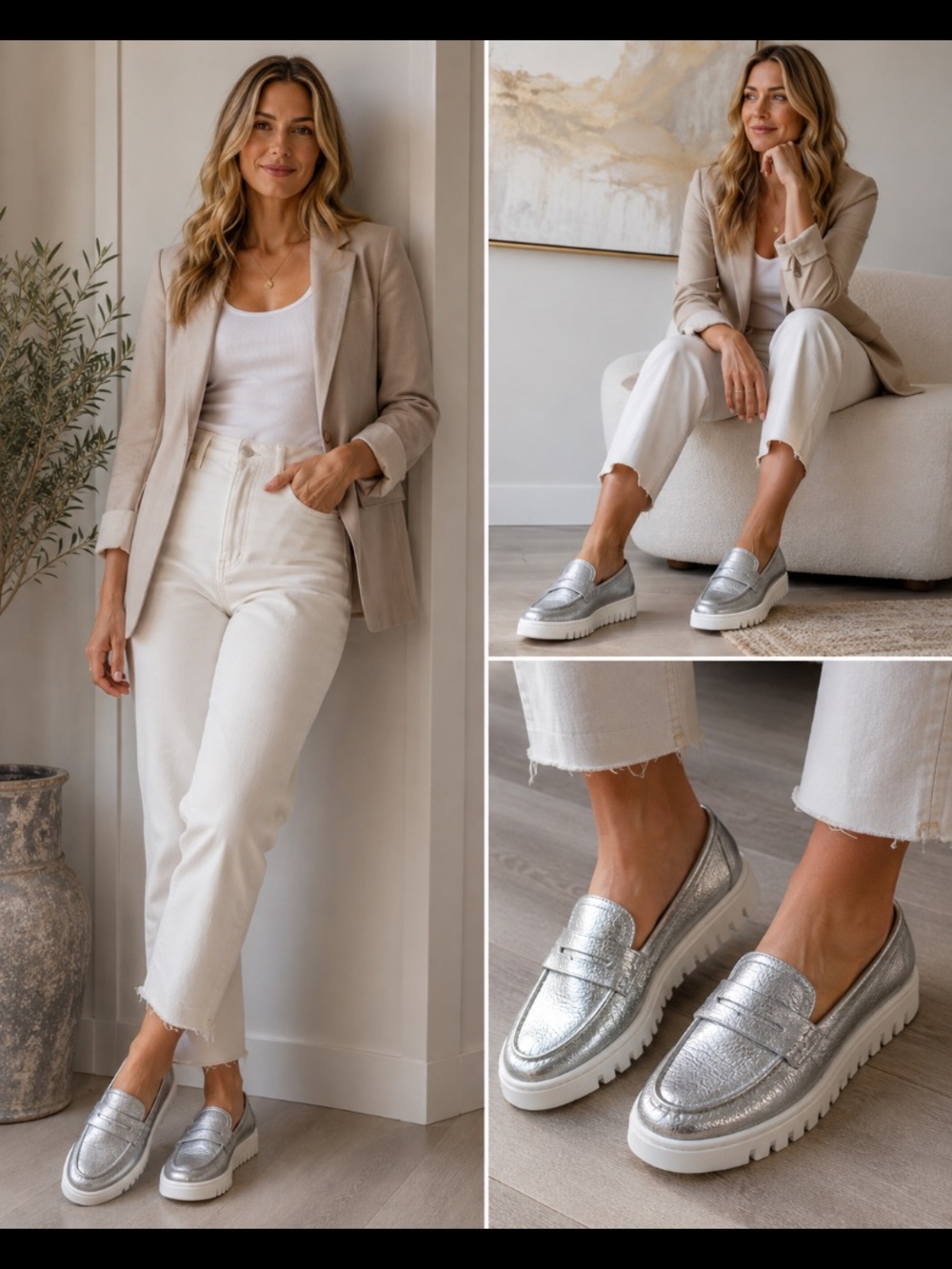 Vionic - Leather Metallic Silver Slip-On Loafers for Women - Picture 2 of 10